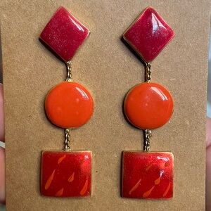 Vibrant Red and Orange Geometric Earrings